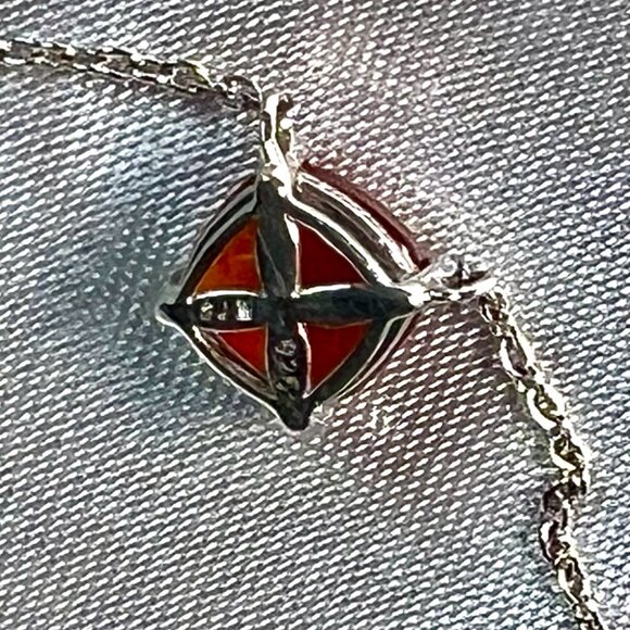 NWOT Macy's Sterling Silver Cushion Cut Red Agate Necklace and Earrings Set - Picture 4 of 6